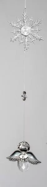 Hängedeko Eiskristall mit Engel, aus Metall und Acryl 42 cm