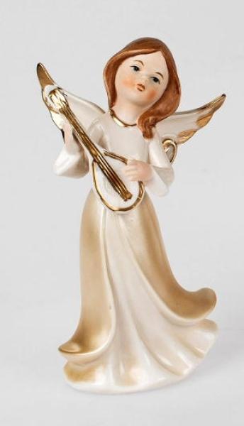 Engel Figur aus Porzellan in Champagner Gold, 17 cm