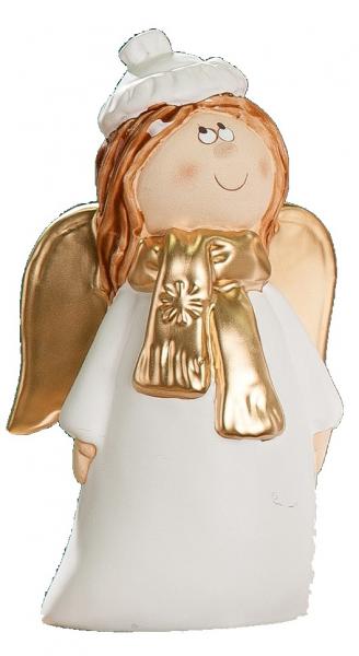 GILDE Keramik Engel mit goldenem Schal, 18 cm