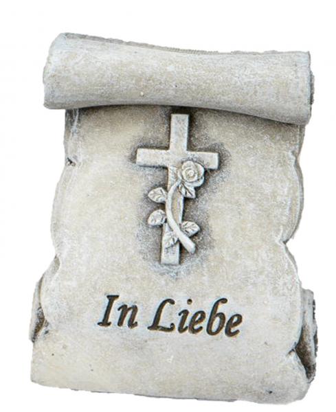 Deko Schriftrolle als Grabdeko mit Spruch in Creme Grau 6 x 4 cm