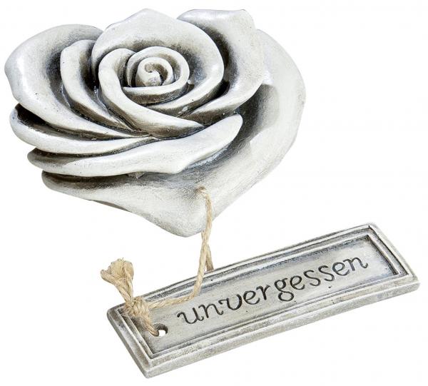 Grabschmuck Wetterfest Rose Blüte antik Grau 10 x 10 x 5 cm