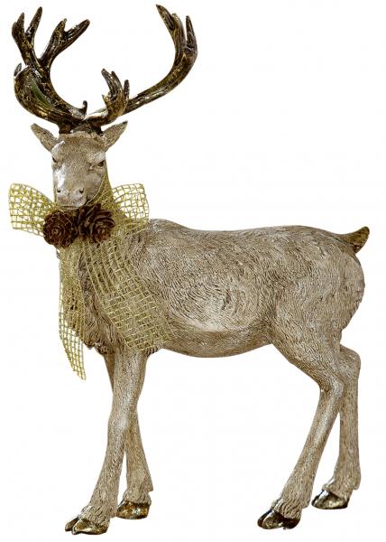 Weihnachtsdeko Rentier Figur gold beige 28 cm für Innen und Außen