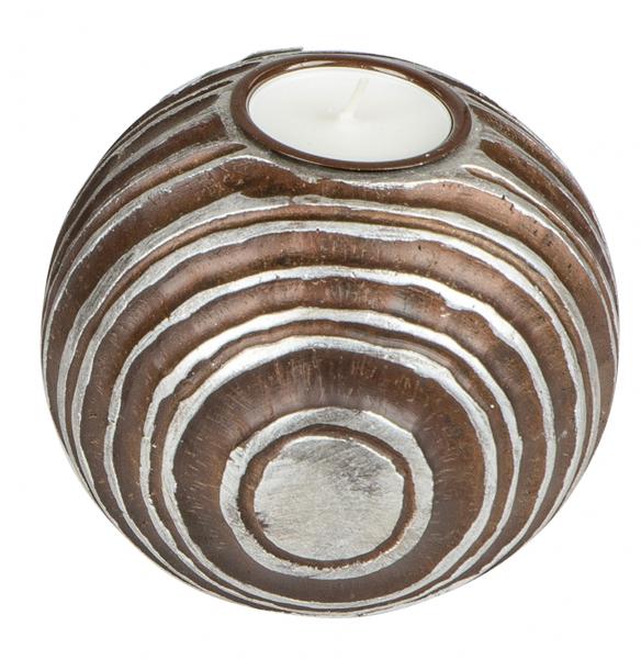 antiker Teelichthalter Kerzenhalter Kugel rund braun silber 12 cm Ø