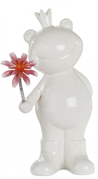 Deko-Froschkönig mit pinker Wackel-Blume Keramik weiß 21 cm