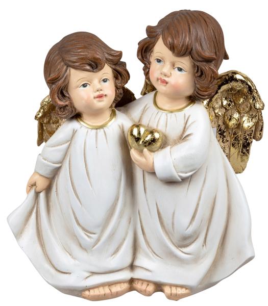 Deko-Engelpaar mit Gold Herz und Goldflügel Weihnachtsengel 26 cm