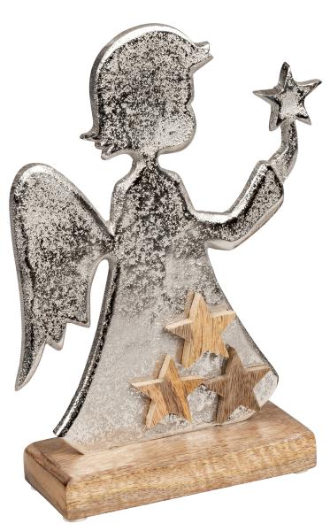Deko-Figur-Engel, Engel auf Holz-Sockel mit Sternen verziert 25 x 19 cm