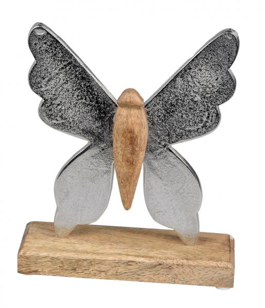 Deko-Schmetterling Holzschmetterling mit Mangoholz Alu silber natur 22 cm