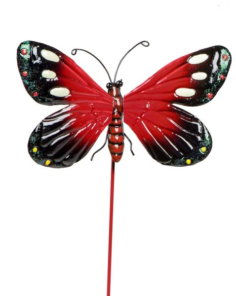 Gartendeko Gartenstecker Dekostecker Schmetterling Metallstecker rot 26 cm