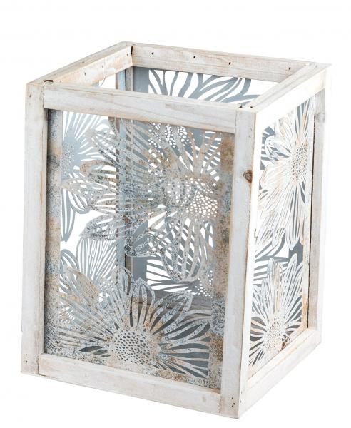 Windlicht mit Metallblumen-Motiv vintage Kerzenhalter retro grau creme braun 20 x 28 cm