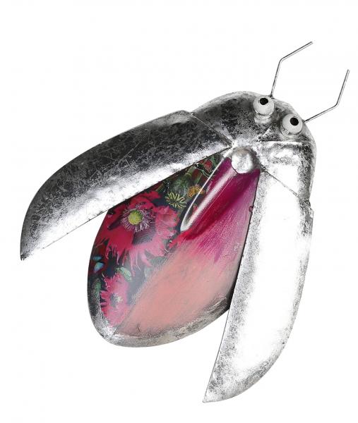 Wanddeko Käfer mit Silberflügel Wandbild aus Metall rot 36x30cm