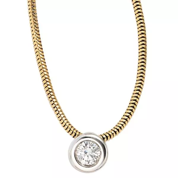 42 cm langes Collier mit Anhänger aus 585 Gelb- und Weißgold und einem Diamanten Brillanten