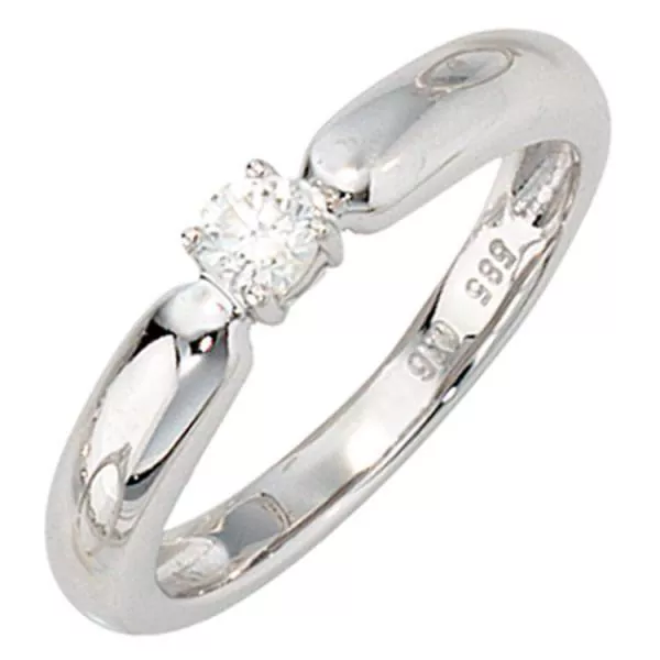 Damen Ring 585 Gold Weißgold 1 Diamant Brillant 0,16ct. Diamantring