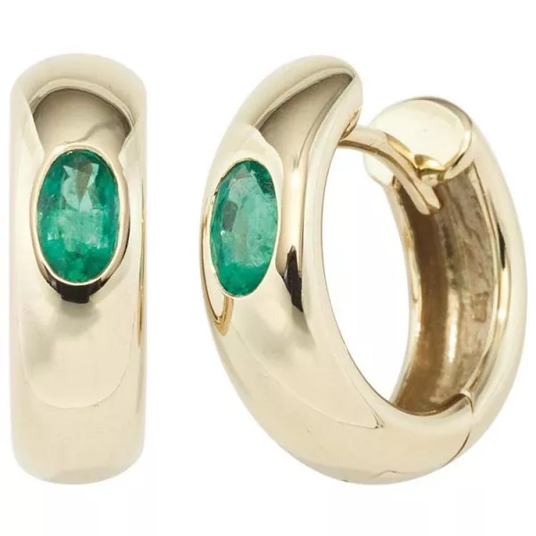 Creolen rund aus 585 Gold Gelbgold 2 Smaragde grün Ohrringe