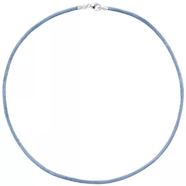 Collier Halskette aus Seide hellblau 2,8 mm 42 cm, Verschluss 925 Silber
