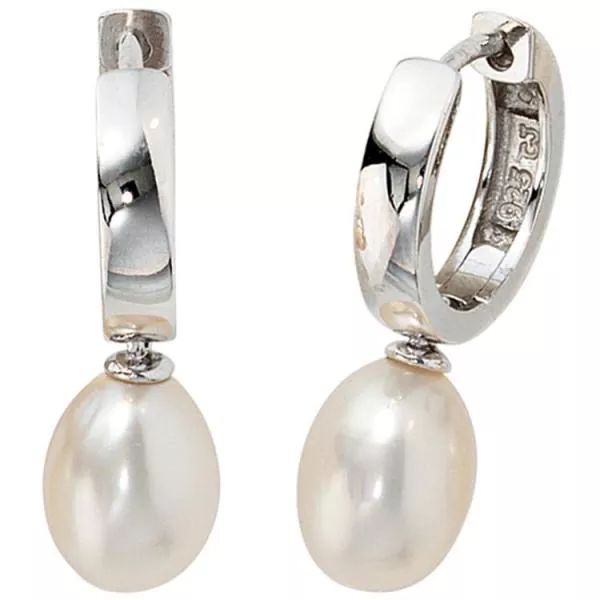 Creolen aus Silber 2 Süßwasserperlen Perlen Ohrringe