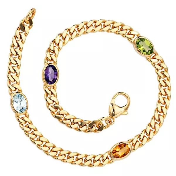 19 cm langes Armband aus 585 Gold mit Amethyst, Aquamarin, Citrin und Peridot