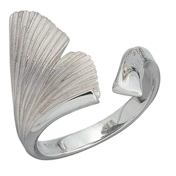 Damen Ring Ginko Ginkgo offen 925 Sterling Silber mattiert, Handarbeit