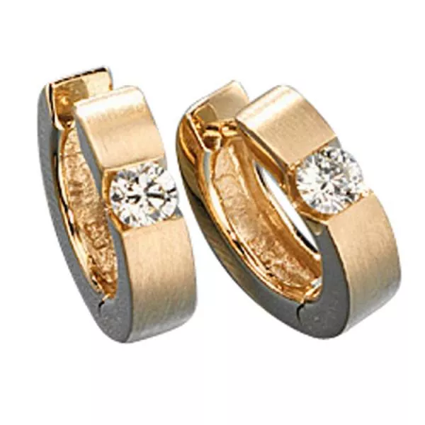 Creolen rund aus 585 Gold Gelbgold matt 2 Diamanten Brillanten 0,30 ct.