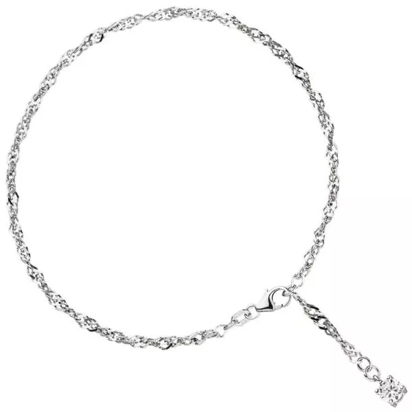 Fußkettchen Fußkette 925 Sterling Silber rhodiniert 1 Zirkonia 25 cm Karabiner