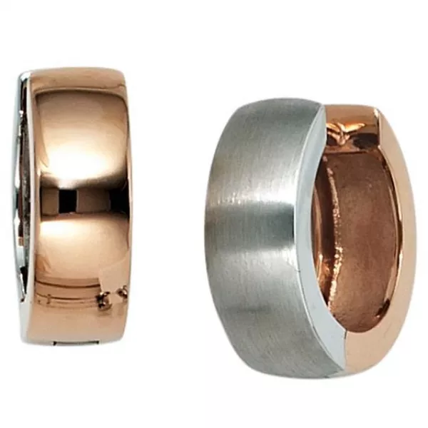 Creolen rund aus 585 Gold Weißgold Rotgold bicolor mattiert Ohrringe