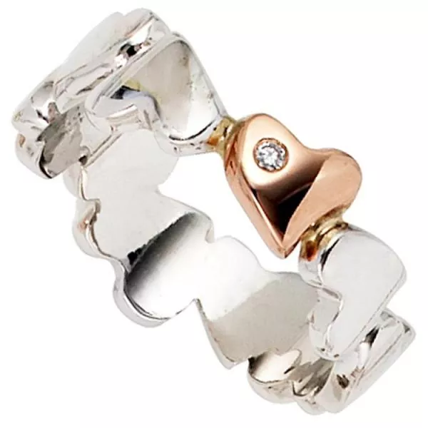 Damen Ring Herzen 585 Weißgold Rotgold Diamant Brillant
