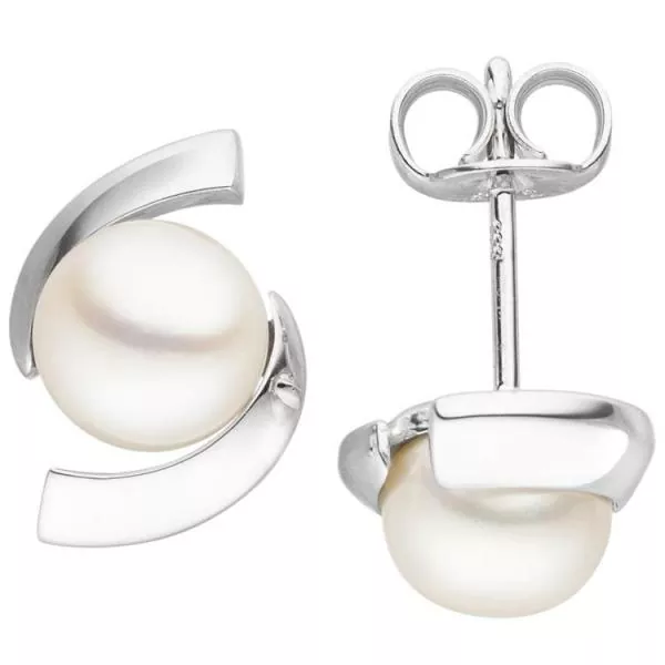 Ohrstecker 333 Weißgold 2 Süßwasserperlen Perlen Ohrringe