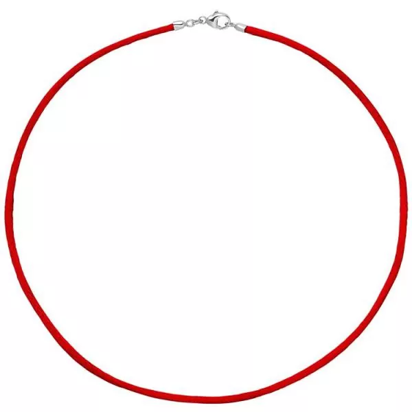 Collier Halskette aus Seide rot 2,8 mm 42 cm, Verschluss 925 Silber