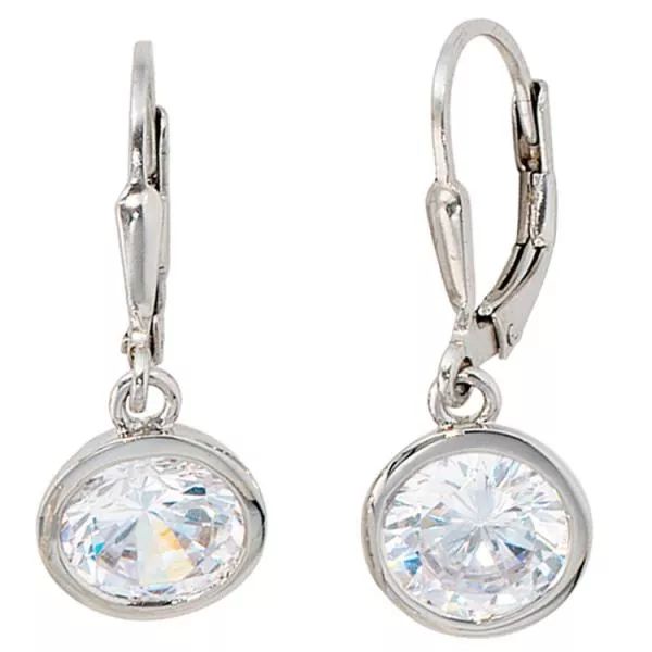Boutons rund aus 925 Sterling Silber rhodiniert 2 Zirkonia Ohrhänger