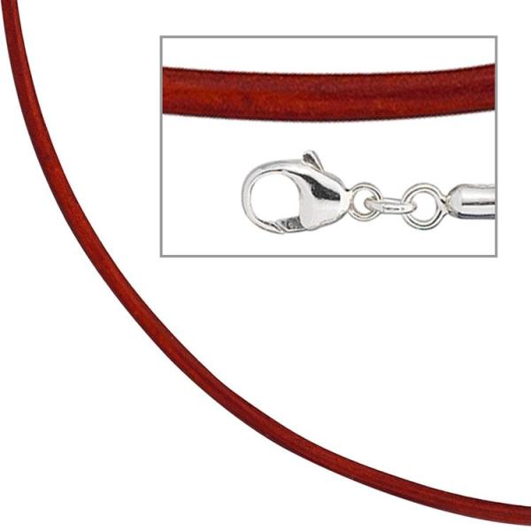 Collier Halskette Leder rot 925 Silber 42 cm - 2 mm Karabiner