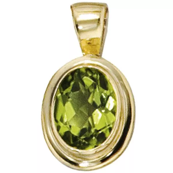 Anhänger oval 585 Gold Gelbgold 1 Peridot grün Gold Anhänger