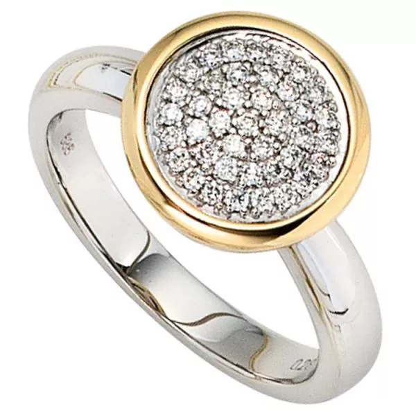 Damen Ring 585 Weißgold Gelbgold bicolor 40 Diamanten