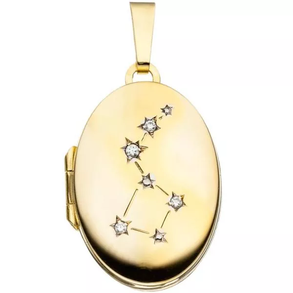 Medaillon oval für 2 Fotos aus 333 Gelbgold 4 Zirkonia zum Öffnen