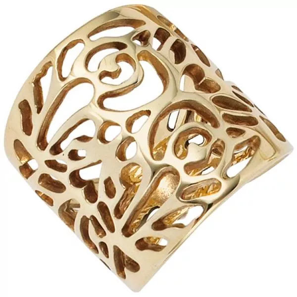 Damen Ring, breit 585 Gold Gelbgold Goldring, 21,2 mm breit
