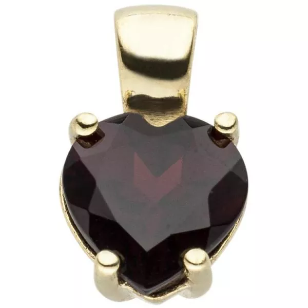 Anhänger Herz 333 Gold Gelbgold 1 Granat rot HerzAnhänger