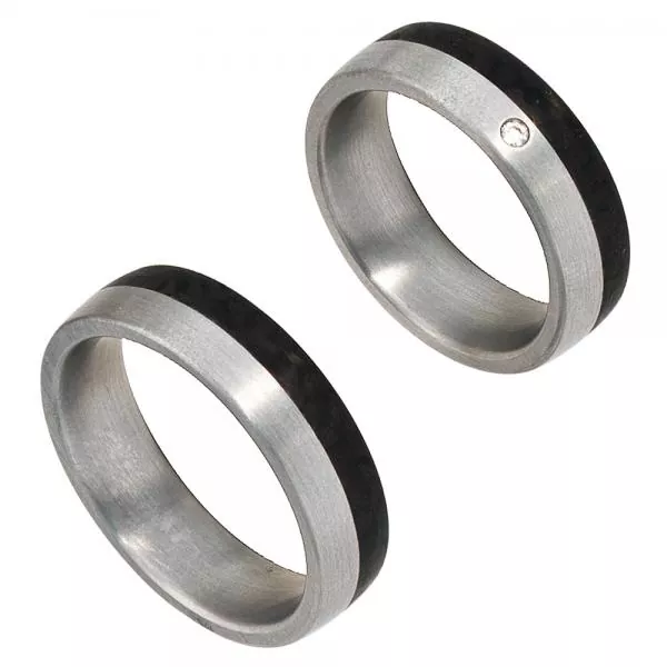 Partner Ring Edelstahl matt, mit Carbon