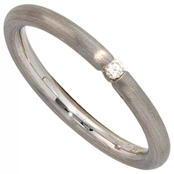Damen Ring 925 Sterling Silber rhodiniert matt 1 Diamant Brillant
