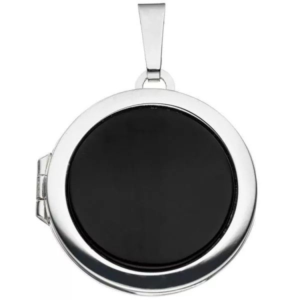 rundes Medaillon aus 925 Silber mit 1 schwarzen Onyx