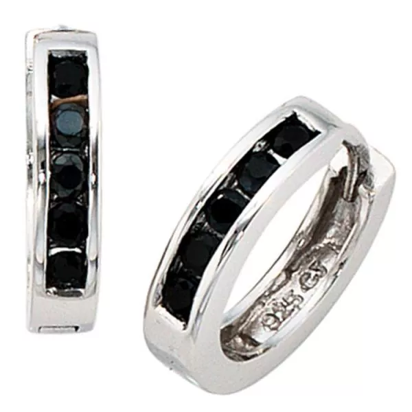 Creolen rund aus 925 Sterling Silber 10 Zirkonia schwarz Ohrringe
