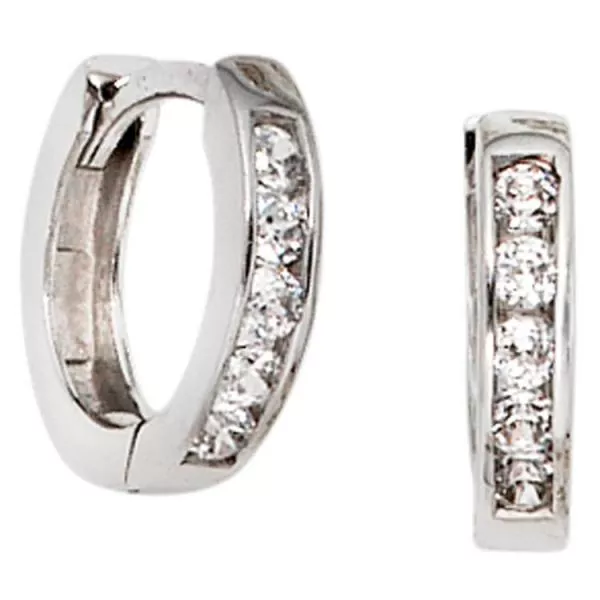 Creolen rund aus 375 Gold Weißgold 10 Zirkonia Goldohrringe