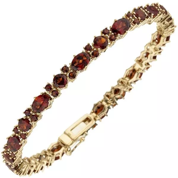 19 cm langes Armband aus 333 Gelbgold und 72 Granate rot 4,9 mm