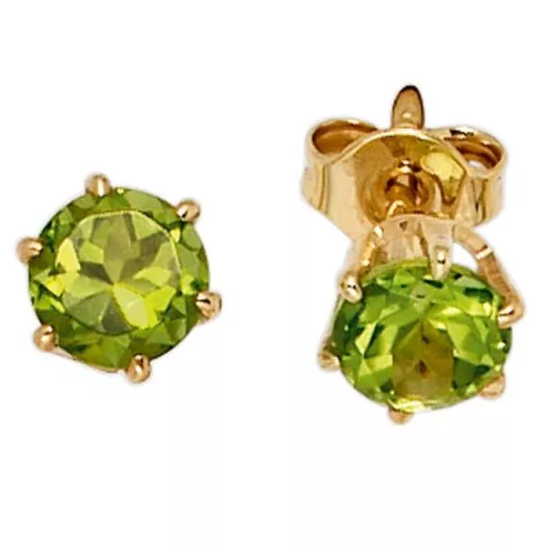 Ohrstecker rund 585 Gelbgold 2 Peridote grün Ohrringe Goldohrstecker