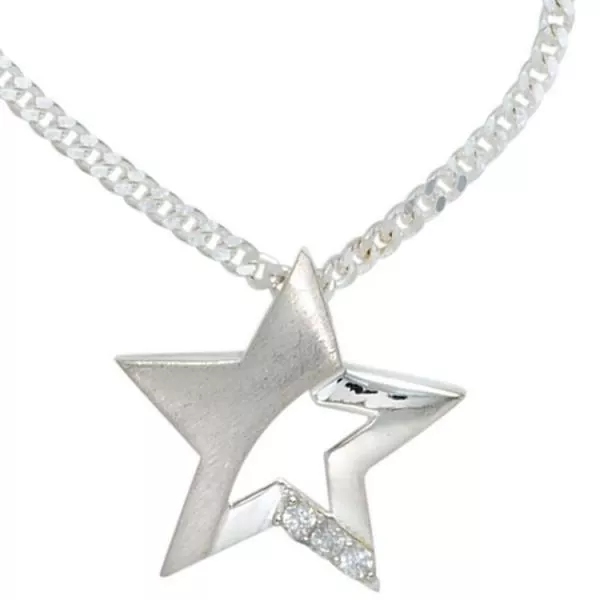 Kinder Anhänger Stern 925 Sterling Silber mattiert 3 Zirkonia