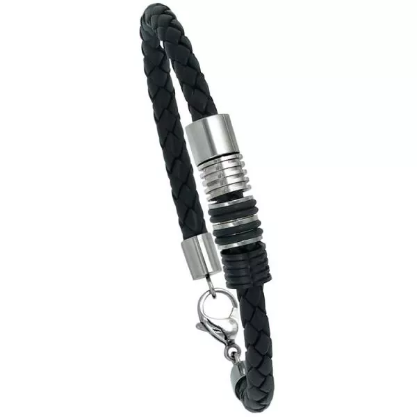 21 cm langes Armband aus Edelstahl, Leder und Kautschuk