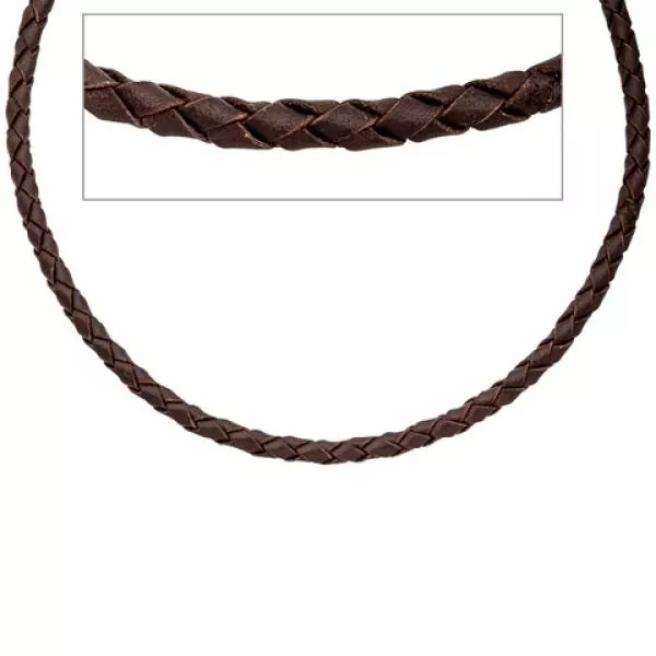 Leder Halskette Kette Schnur braun 60 cm Karabiner 925 Sterling Silber