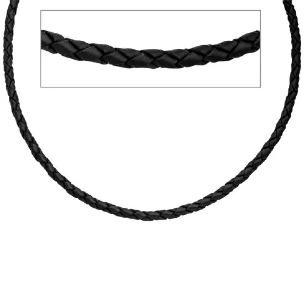 Leder Halskette Kette Schnur schwarz 60 cm Karabiner 925 Silber