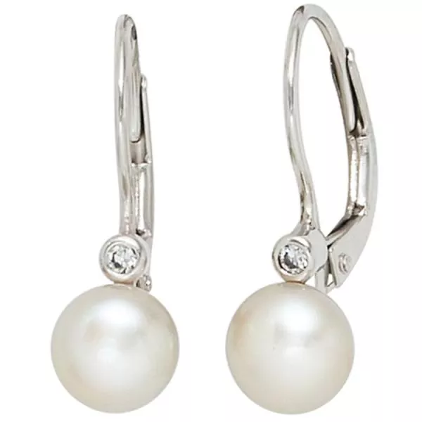 Boutons Ohrhänger aus 925 Silber mit 2 Süßwasser-Perlen und Zirkonia