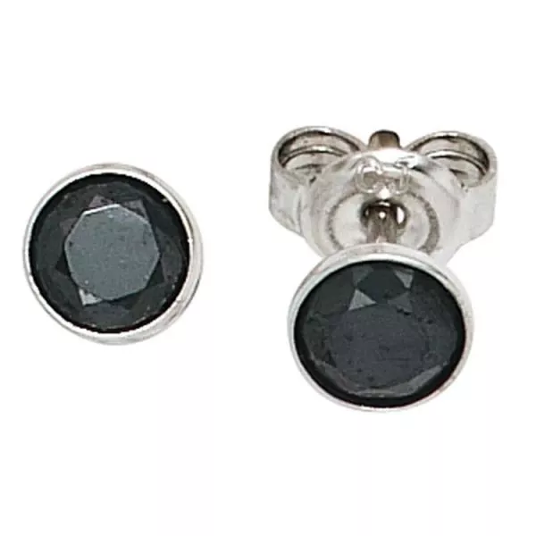 Ohrstecker aus Silber mit 2 schwarzen Zirkonia