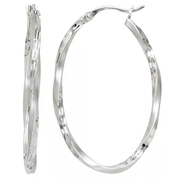 Creolen oval aus 925 Silber, rhodiniert, teilmattiert