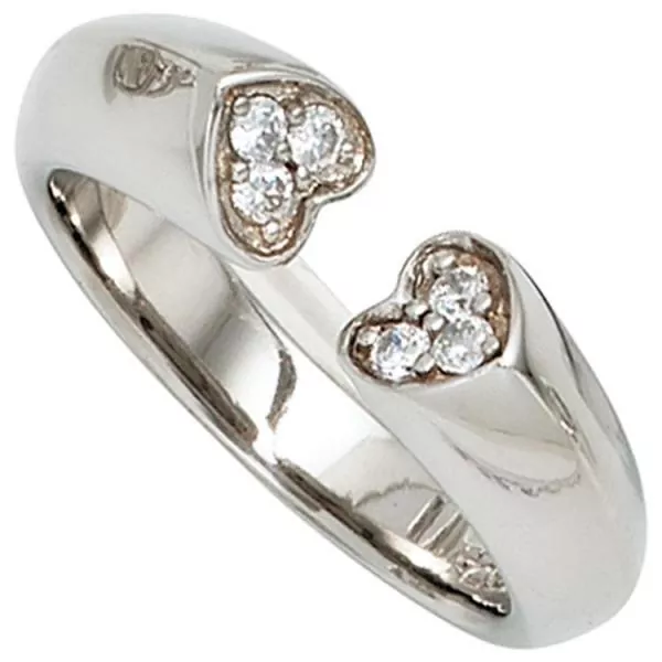 Damen Ring Herz Herzen offen 925 Sterling Silber 6 Zirkonia