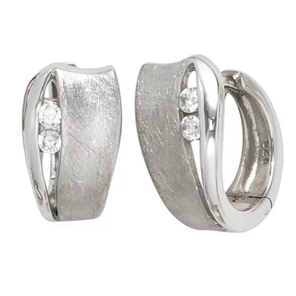 Creolen aus 925 Silber, teileismatt mit 4 Zirkonia